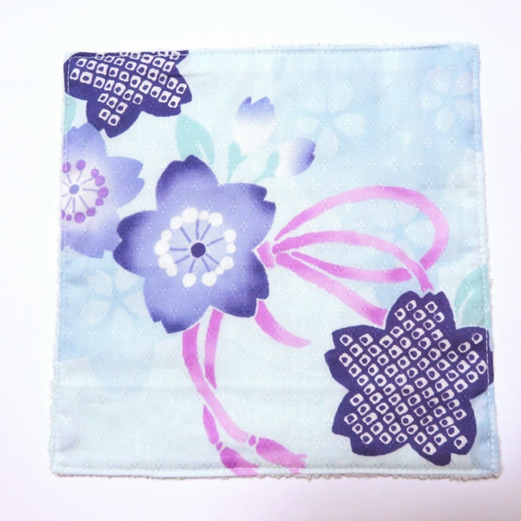 手作りミニハンカチ 2枚セット 桜と小花 和柄 布+ガーゼ4重もしくはシャーリングタオル 2枚目の画像