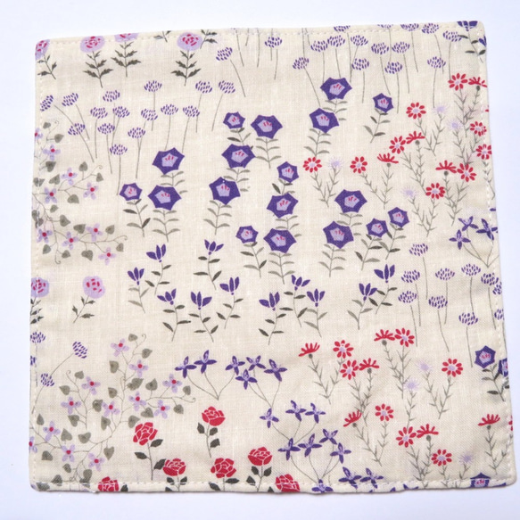 手作りミニハンカチ 2枚セット 桜と小花 和柄 布+ガーゼ4重もしくはシャーリングタオル 4枚目の画像