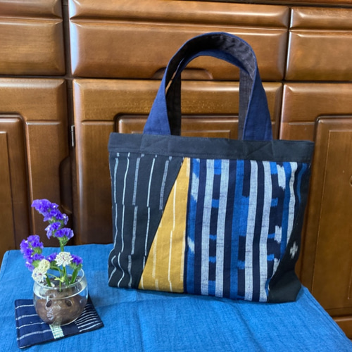 久留米絣のパッチワーク手提げバック トートバッグ かすりあそび