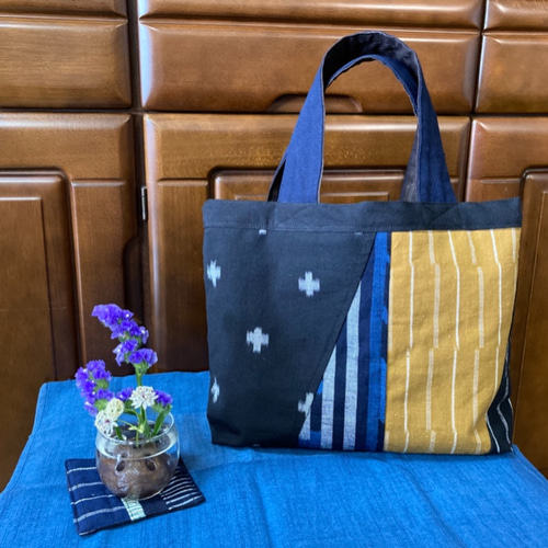 久留米絣のパッチワーク手提げバック トートバッグ かすりあそび 通販