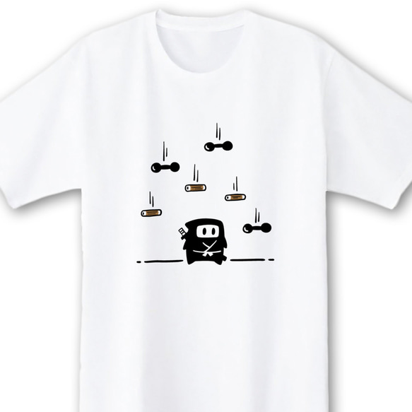 ちくわと鉄アレイ【ホワイト】ekot Tシャツ 5.6オンス<イラスト：店長 里一磨> 1枚目の画像