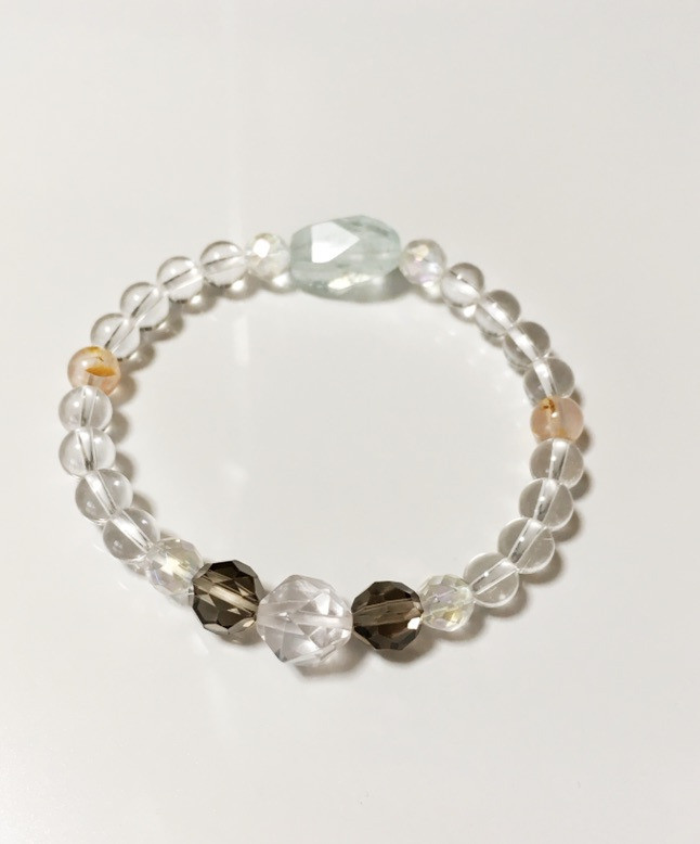 【送料無料】【値下げ】【限定数1】天然石ブレスレット：バッキーボールカット水晶，アクアマリン