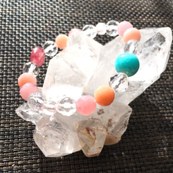 【送料無料】天然石ブレスレット：アマゾナイトとピンクの石たち 3枚目の画像