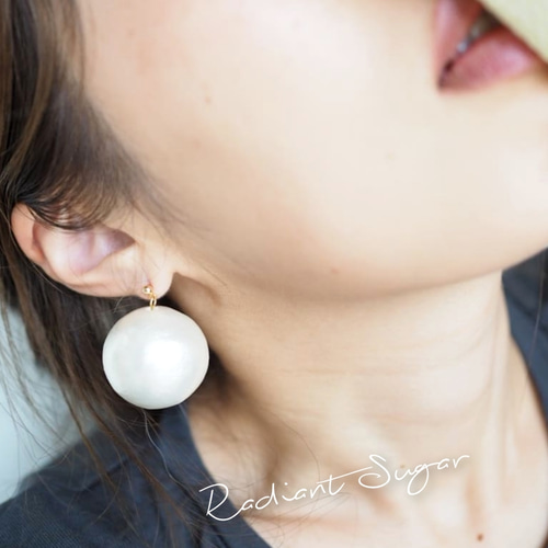 10 【再販】30mm超特大コットンパールのピアス/イヤリング/チタン/樹脂 