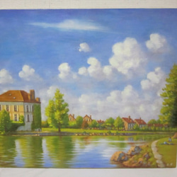油彩画　「フランス・モレの休日」　F10号サイズ 1枚目の画像