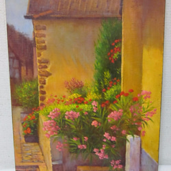 油彩画　「アルザス・花咲く街角」　F6号サイズ 1枚目の画像