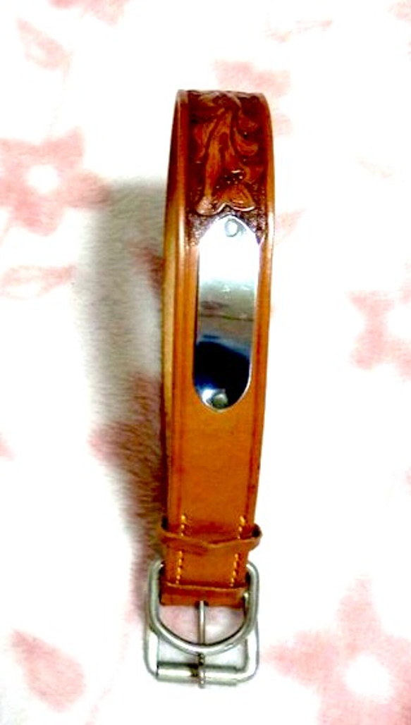 厚革-犬用首輪(カービング入り)　現物のみ 5枚目の画像