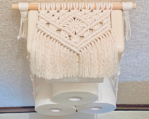 マクラメ トイレットペーパーホルダーカバー バス・トイレ・洗面用品 