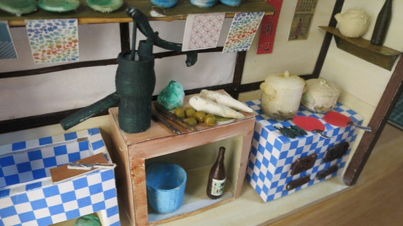 「昭和ロマン」　手押しポンプの台所　完成モデル　ジオラマ　ミニチュア　 3枚目の画像