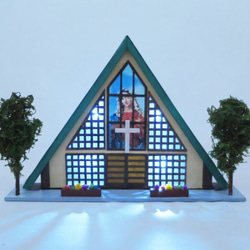 「昭和ロマン」森の教会　電飾完成モデル　ジオラマ　ミニチュア　プレゼント　 2枚目の画像
