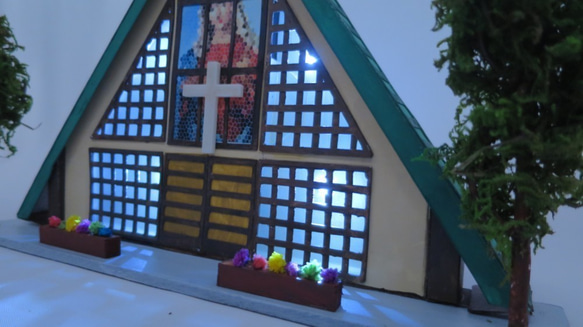 「昭和ロマン」森の教会　電飾完成モデル　ジオラマ　ミニチュア　プレゼント　 10枚目の画像