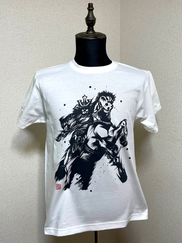 【Tシャツ】武将（騎馬武者）/白 3枚目の画像