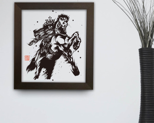 デザイン色紙】武将（騎馬武者）/プリント複製画 イラスト 墨屋 通販