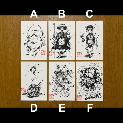 ポストカード　 水墨画 肉筆原画 墨絵 眼鏡 男の子 下北男子#11 ポストカード | うみね工房