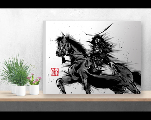 キャンバス】武将（伊達政宗）/F0・F3・F6サイズ/複製画 イラスト 墨屋