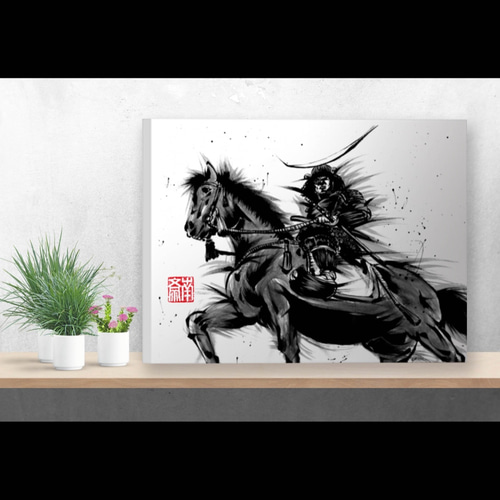 キャンバス】武将（伊達政宗）/F0・F3・F6サイズ/複製画 イラスト 墨屋