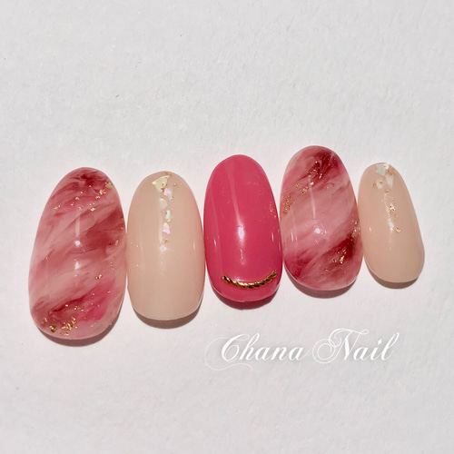 送料無料》ピンクマーブルネイル No.108【両面テープ付】 ネイルチップ