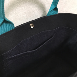 creema限定　　黒×ブルー　ストライプ切替普段使いトートバッグ ❣️ 【受注生産】 5枚目の画像