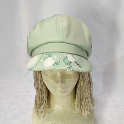正絹　若草春色　キャスケット帽子　ＵＶスプレー処理 2枚目の画像