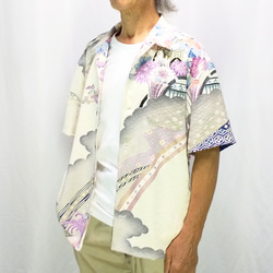 正絹　メンズアロハシャツ　オープンカラーシャツ　着物リメイク 10枚目の画像