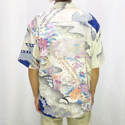 正絹　メンズアロハシャツ　オープンカラーシャツ　着物リメイク 6枚目の画像