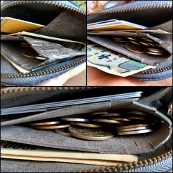 L字ファスナー　カードケース　コンパクト　財布　馬革・ワックスレザー&クロコダイル 10枚目の画像