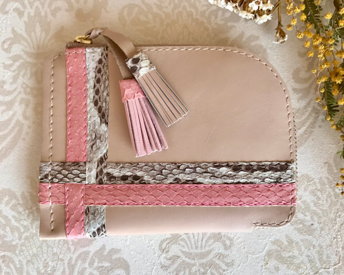 ミニ財布 L字ファスナー コンパクト パイソン ✥✥編み込みライン