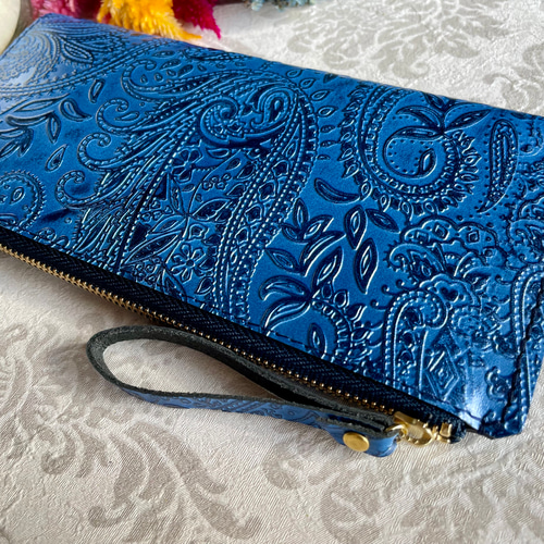 L字ファスナー 長財布 スリム 軽量 ✧ ペイズリー型押し ✧ パール  