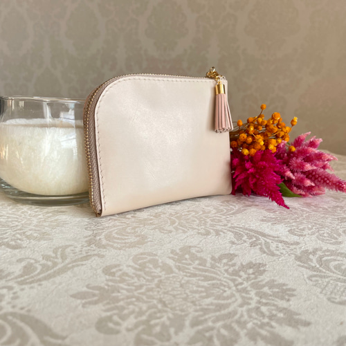 ミニ財布 コンパクト L字ファスナー ハート ポケット ♡ 毛付き革