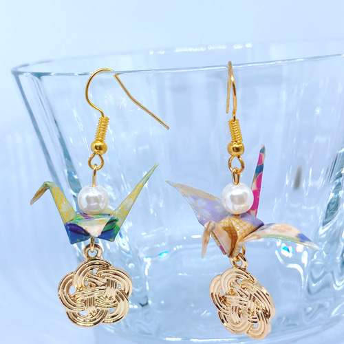 折り鶴ピアス 折り紙 ピアス 折り紙アクセサリー 折り紙 鶴