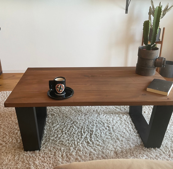 杉無垢材ローテーブル /アイアン塗装(集成材天板変更可)模様替え 