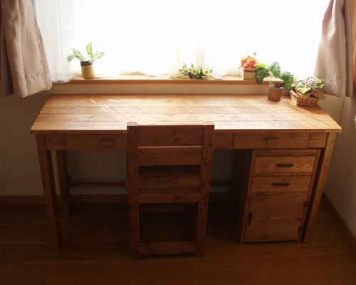 無垢デスク*学習机*ミシン台＊引き出し3杯【w1200】♪ 机・デスク