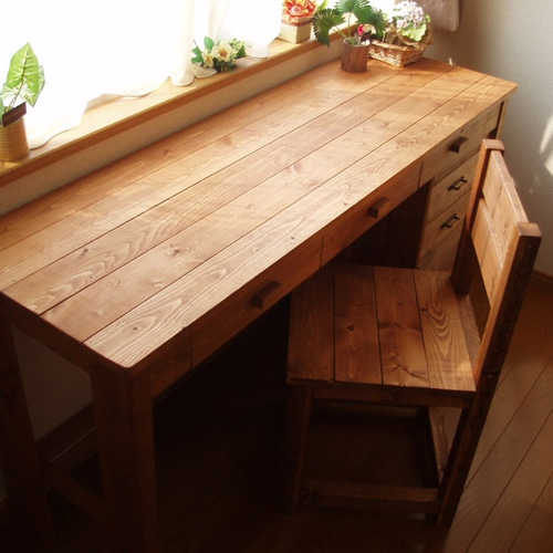 無垢デスク*学習机*ミシン台＊引き出し3杯【w1200】♪ 机・デスク