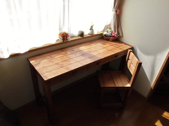 無垢デスク*ミシン台＊引き出し3杯＊組み立て式【w1300】 机・デスク