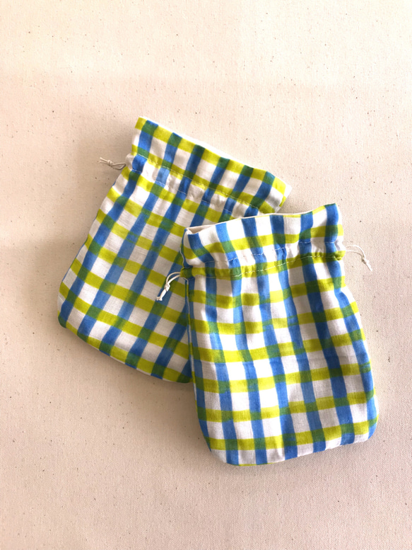 《再販2》まるい巾着袋set(チェック) 2枚目の画像