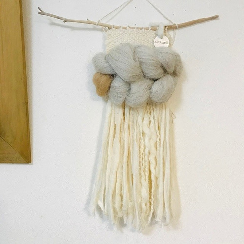 ミニ 泡色＋裂き布 ウィービングタペストリー 壁掛け 羊毛 北欧