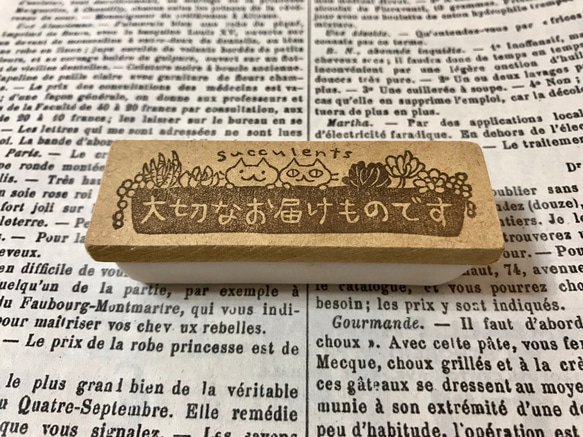 猫と多肉のお届けものはんこ【受注製作】 3枚目の画像