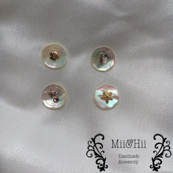Round Shell pierce & earrings (feather stone) / (star fish) 4枚目の画像