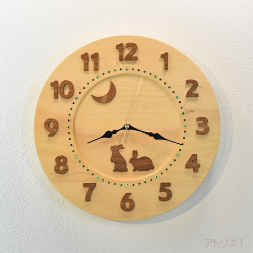 メルルのアトリエ 掛け時計 送料無料」月見うさぎの掛け時計【クオーツ時計】 掛け時計・置き時計