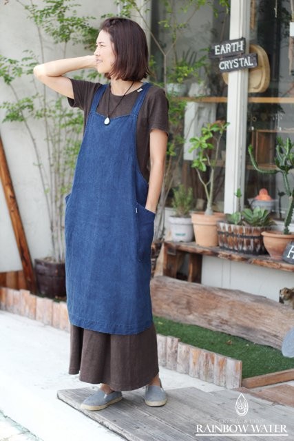 正藍染ヘンプコットン　あいとわエプロン Apron Story 藍染バッククロスエプロン レディース 日本製