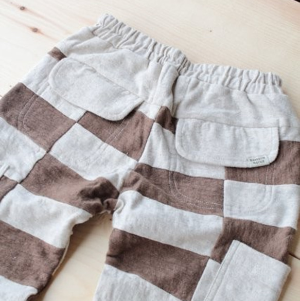 キッズ パッチワークパンツ Mサイズ【 ヘンプ オーガニックコットン 】/ 草木染めブラウン × ナチュラルオフホワイト        Ω 人気・おすすめ｜使いやすい・旅行におすすめ 品質保証 全国発送 正規品・日本国内発送・安心保証付き