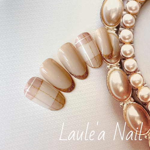 【No.008】ピンク系ネイルチップ♡チェック柄♡イニシャルシール50円 No.008】ピンク系ネイルチップ♡チェック柄♡イニシャルシール50円 No