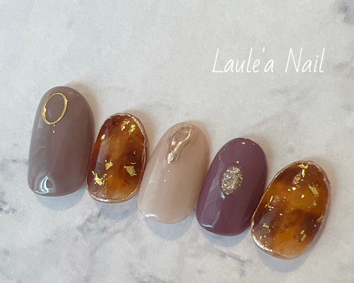 NO54 べっ甲/くすみカラー/ニュアンスネイル/ミラー大人可愛い/秋