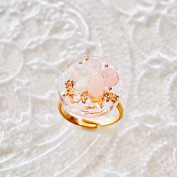 ローズクォーツとプリザメディアのボタニカルピンキーリング【2WAY