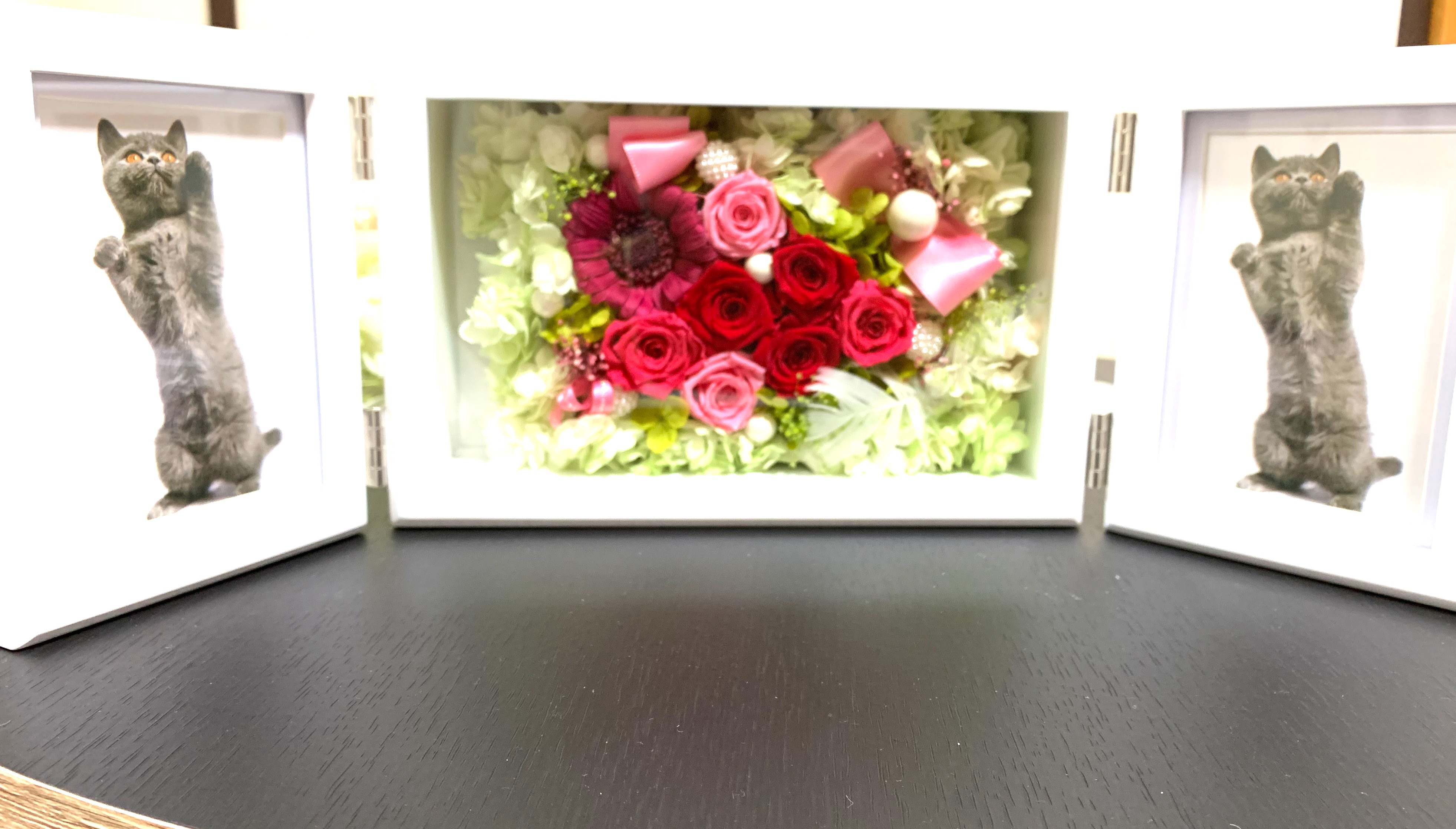 フォトフレーム観音開き、薔薇、ガーベラ、写真2枚入る フォト