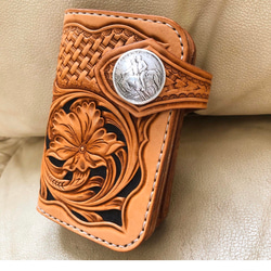 カービングウォレット ミドルウォレット レザーウォレット 2つ折り財布