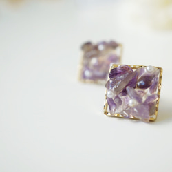 紫水晶天然石和珍珠耳環/耳環 第2張的照片