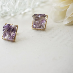紫水晶天然石和珍珠耳環/耳環 第5張的照片