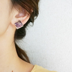 紫水晶天然石和珍珠耳環/耳環 第3張的照片