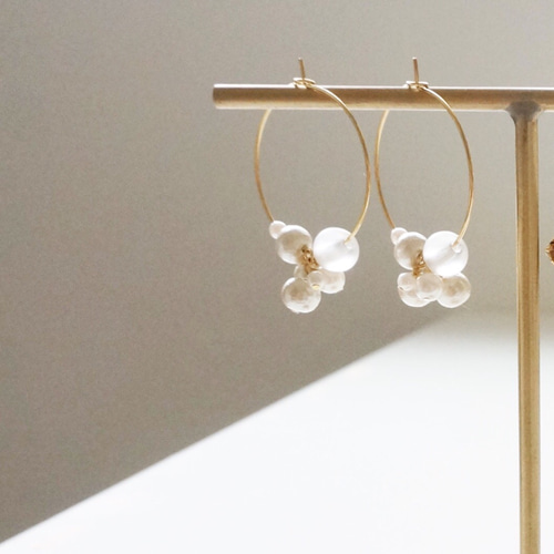 2wayミンクファー♡クリアパールフープピアス ピアス（フープ